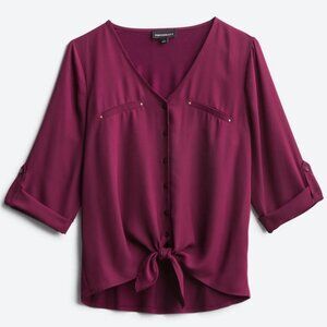 FORTUNE + IVY Caziah Mixed Material Tie Front Blouse